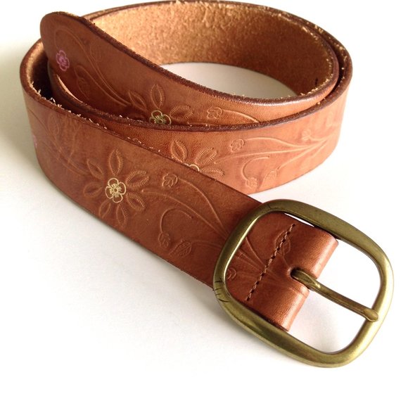 GAP-Brown Floral Tooled Leather Belt - Picture 1 of 8